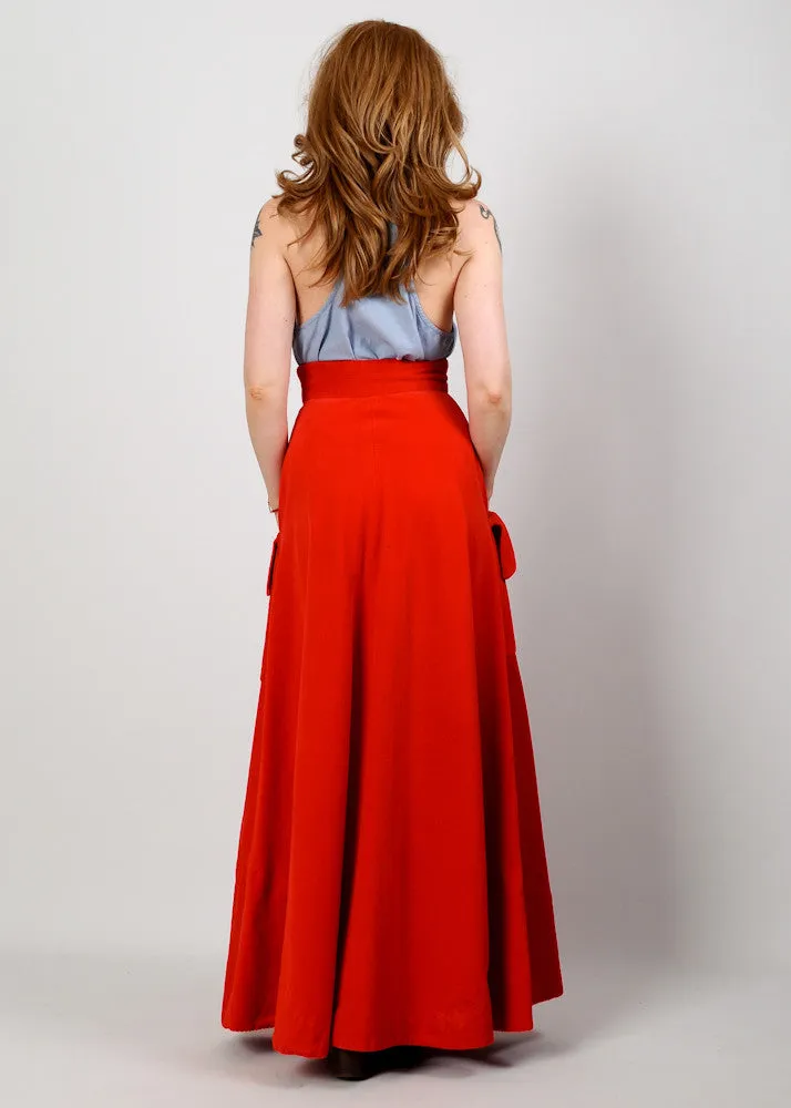 70s Corduroy Corset Waist Maxi Skirt