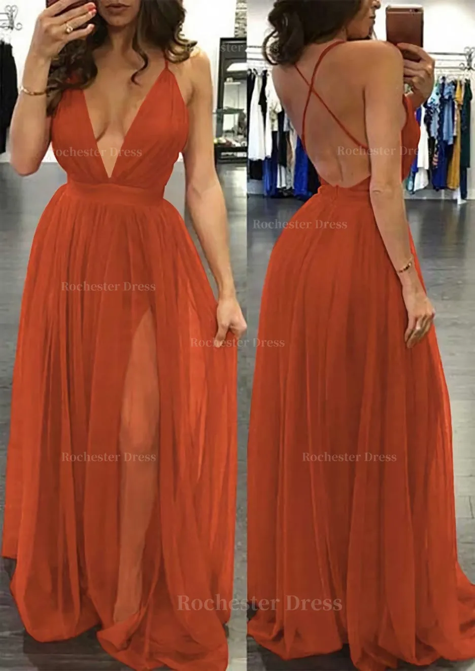 A-line/Princess V Neck Sleeveless Sweep Train Tulle Prom Dress