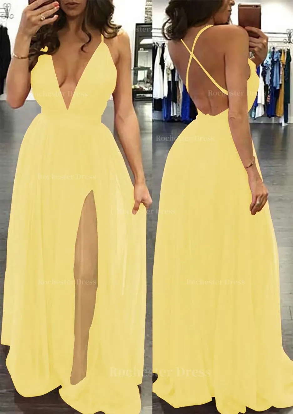 A-line/Princess V Neck Sleeveless Sweep Train Tulle Prom Dress
