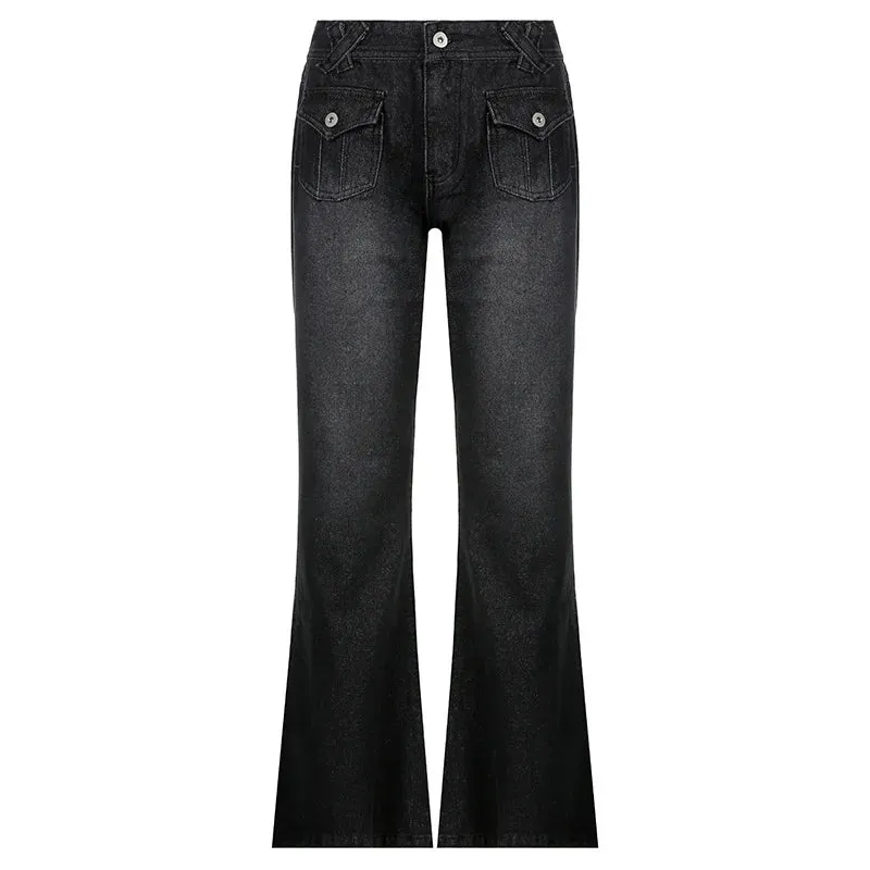ADVBRIDGE Low Waist Denim Jeans women Vintage Cute Chic Straight Pants wide leg jwans woman Streetwear Harajuku Grunge Clothes Trousers