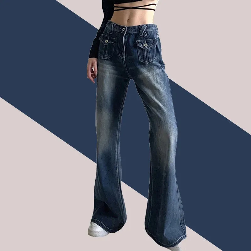 ADVBRIDGE Low Waist Denim Jeans women Vintage Cute Chic Straight Pants wide leg jwans woman Streetwear Harajuku Grunge Clothes Trousers