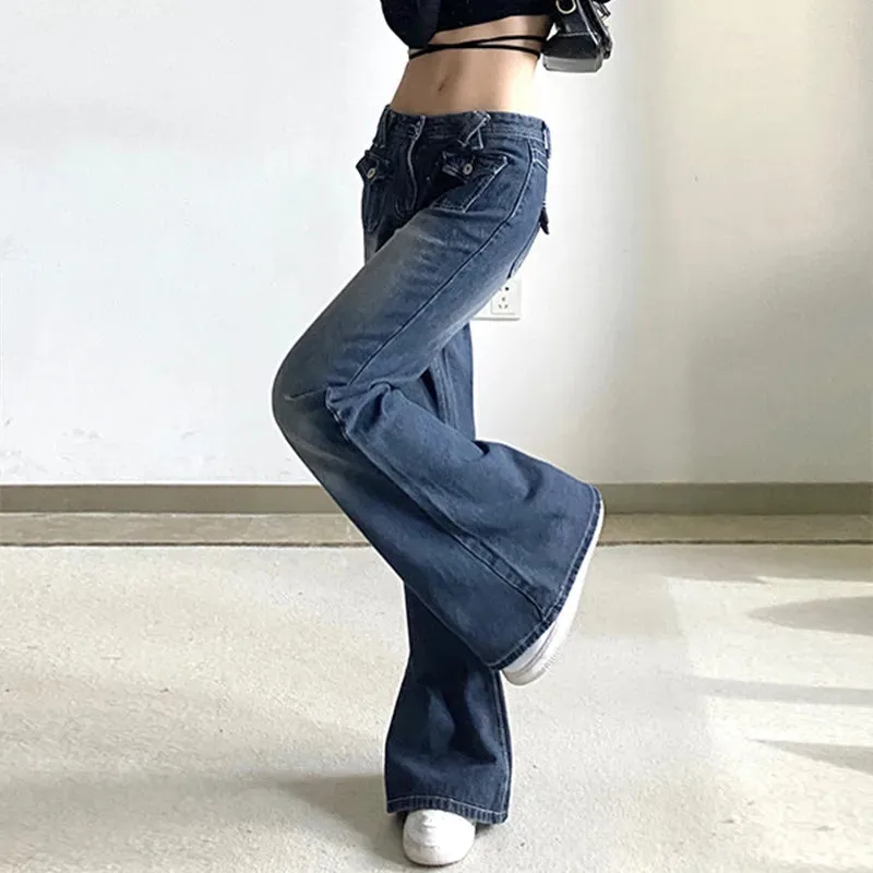 ADVBRIDGE Low Waist Denim Jeans women Vintage Cute Chic Straight Pants wide leg jwans woman Streetwear Harajuku Grunge Clothes Trousers