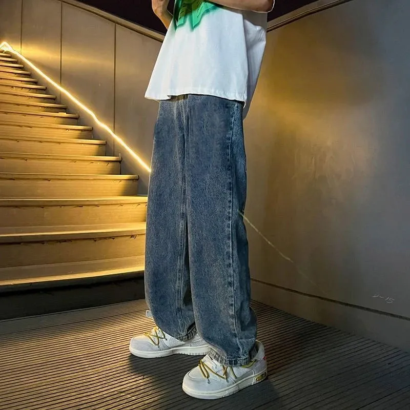 Aidase Trousers Baggy Men's Jeans Grunge Y2k With Print Straight Vintage Hip Hop Washed Man Cowboy Pants Loose Retro Star Comfortable
