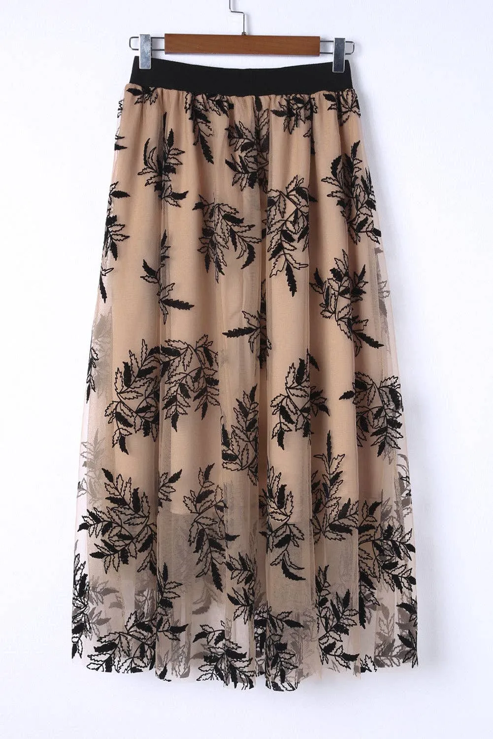 APRICOT FLORAL EBROIDERED MAXI SKIRT
