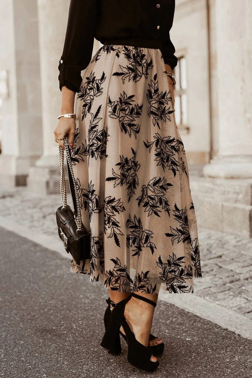 APRICOT FLORAL EBROIDERED MAXI SKIRT
