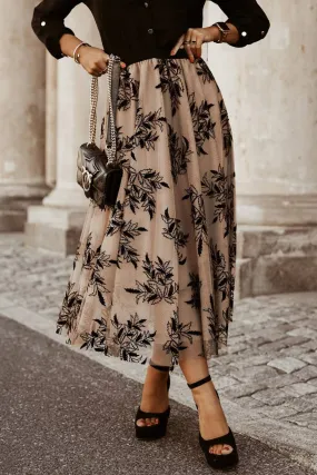 APRICOT FLORAL EBROIDERED MAXI SKIRT