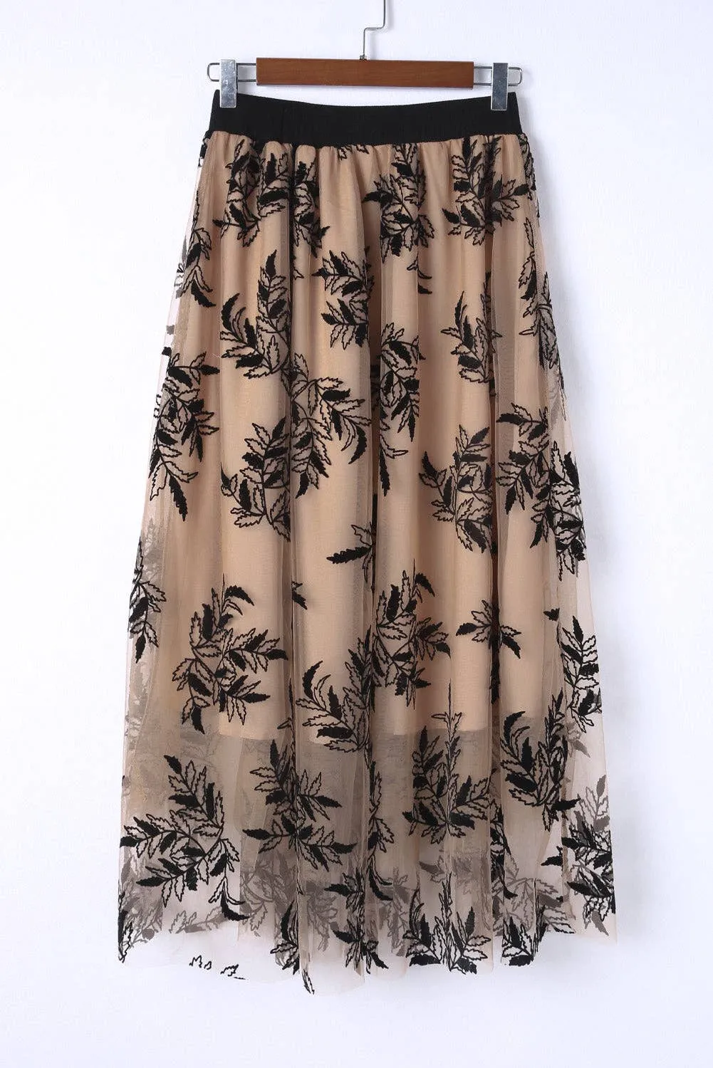 APRICOT FLORAL EBROIDERED MAXI SKIRT
