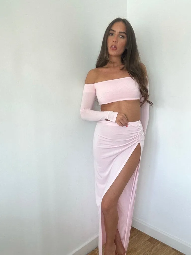 Baby Pink Pink Off Shoulder Maxi Set