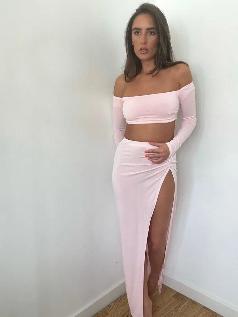 Baby Pink Pink Off Shoulder Maxi Set