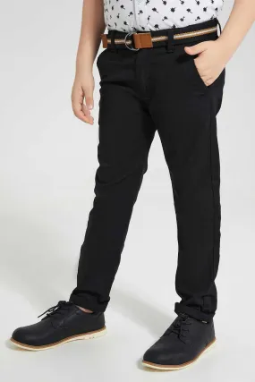 Black Belted Dobby Trouser