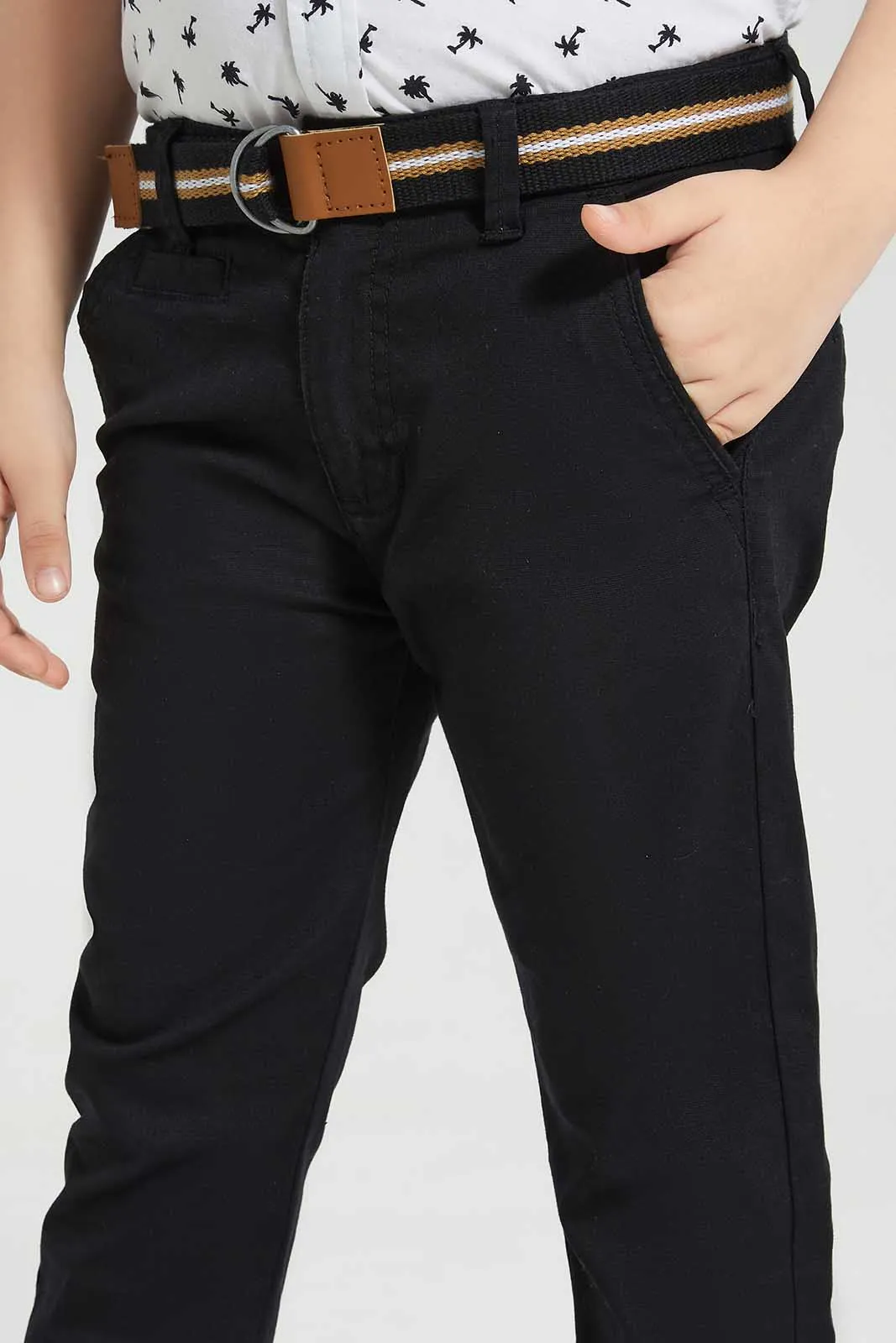 Black Belted Dobby Trouser