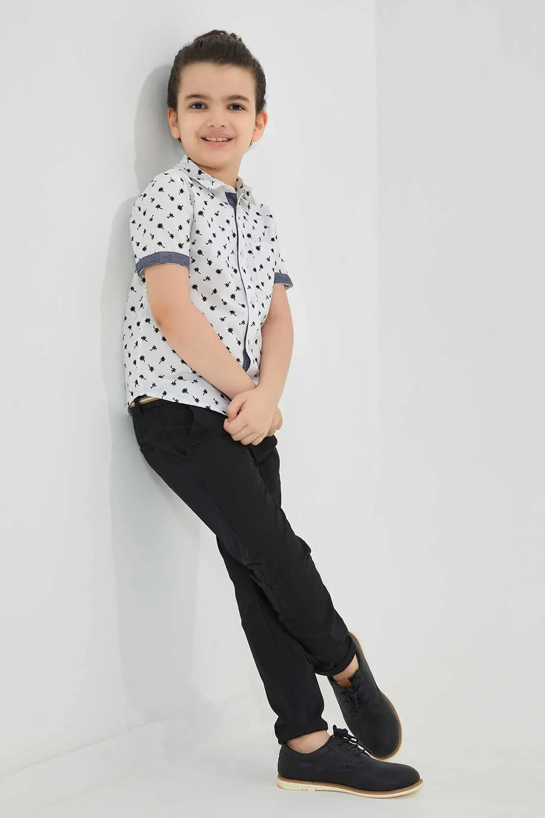 Black Belted Dobby Trouser