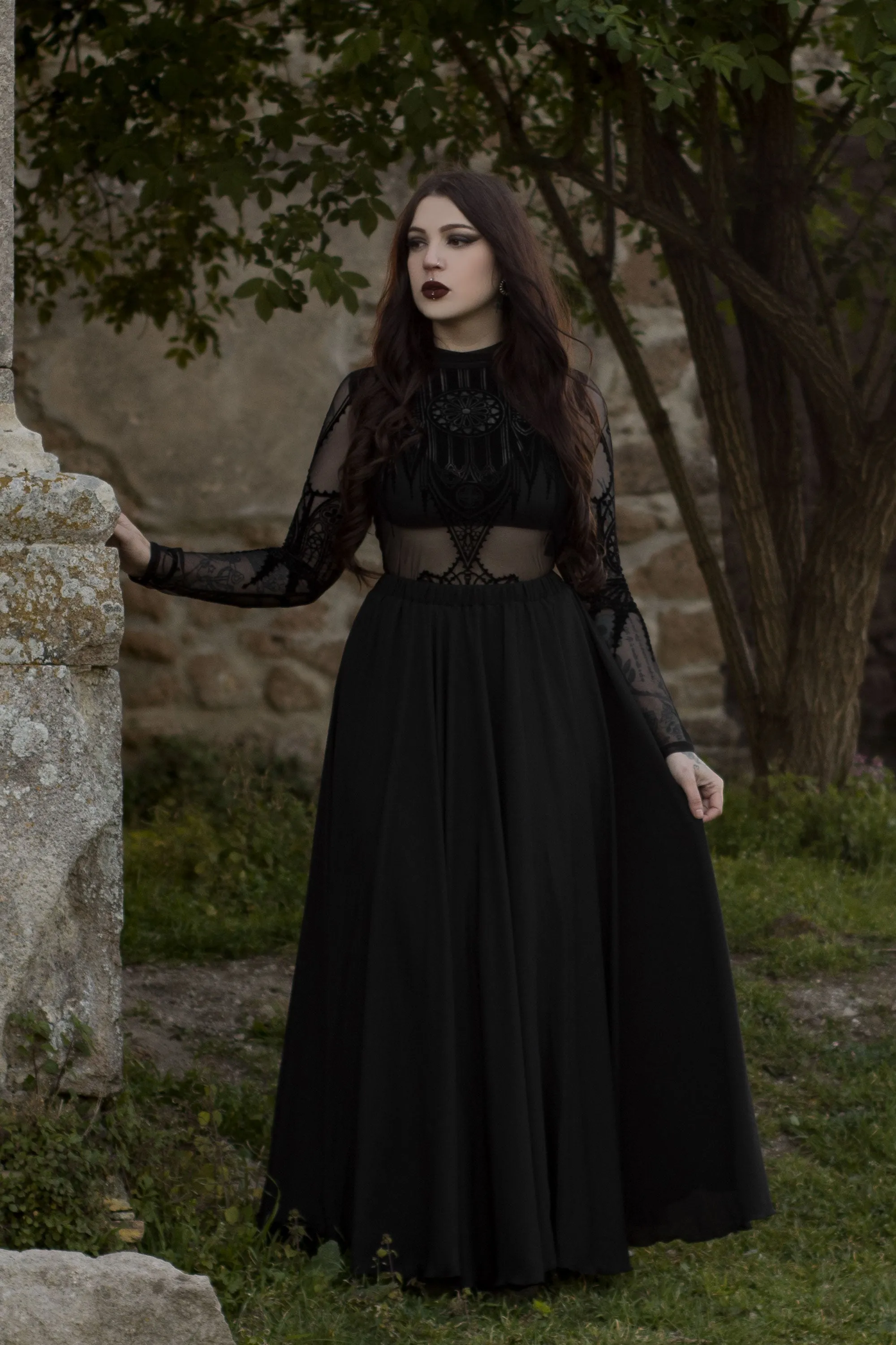 Black Chiffon Maxi Skirt c2895