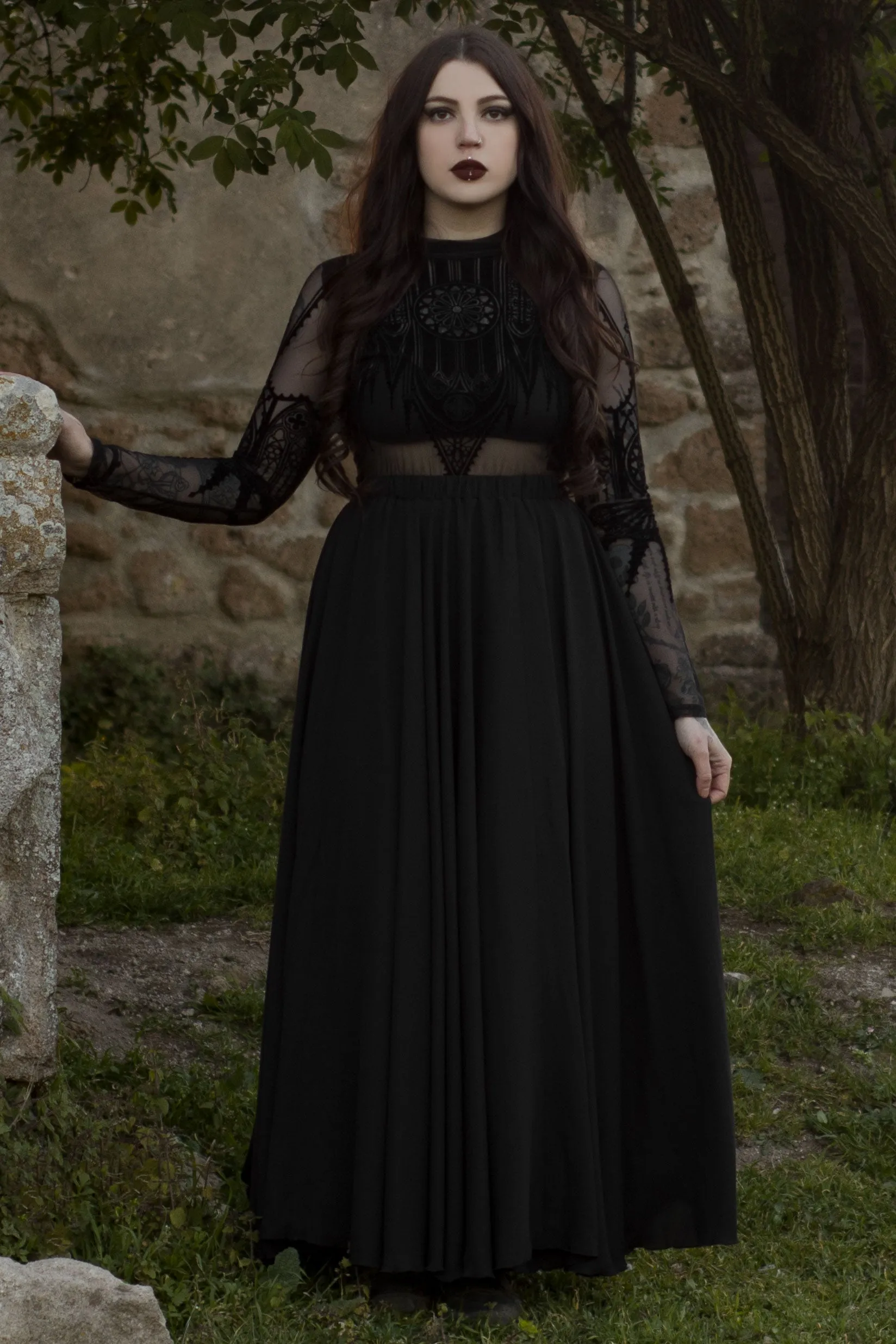 Black Chiffon Maxi Skirt c2895
