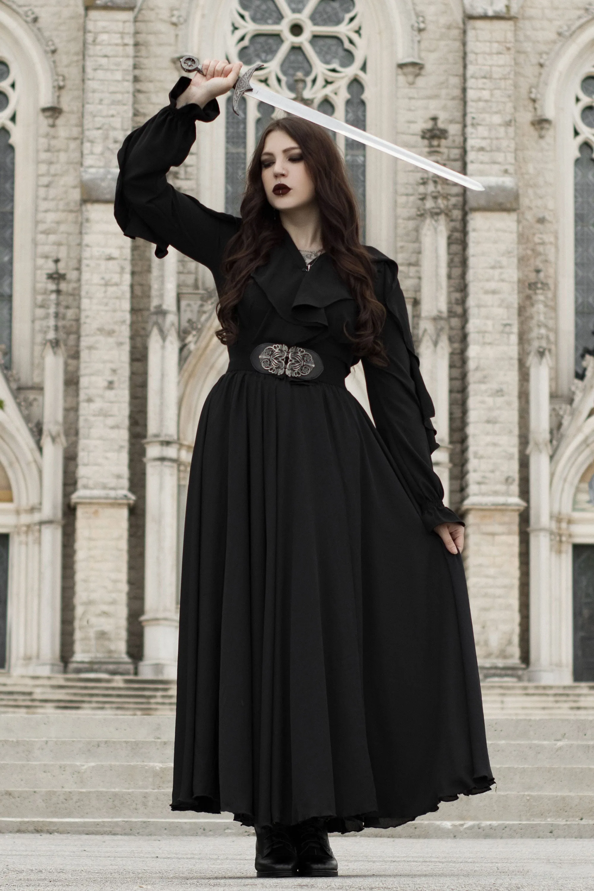 Black Chiffon Maxi Skirt c2895
