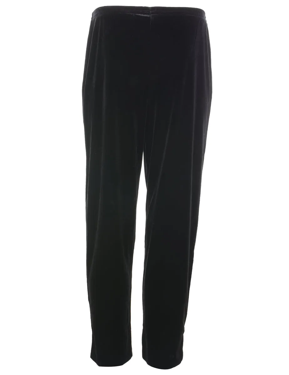 Black Elasticated Waist Velvet Trousers - W30 L28