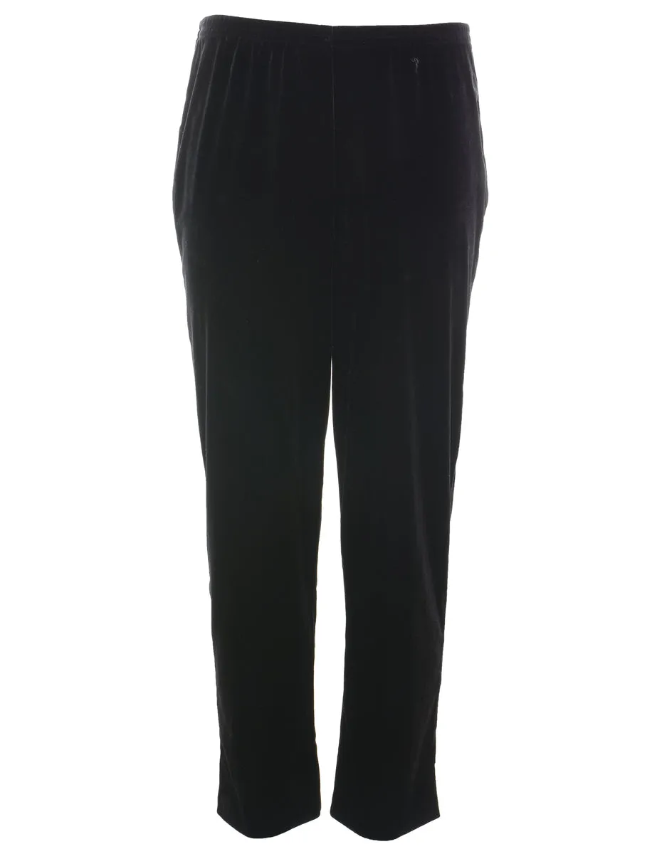 Black Elasticated Waist Velvet Trousers - W30 L28