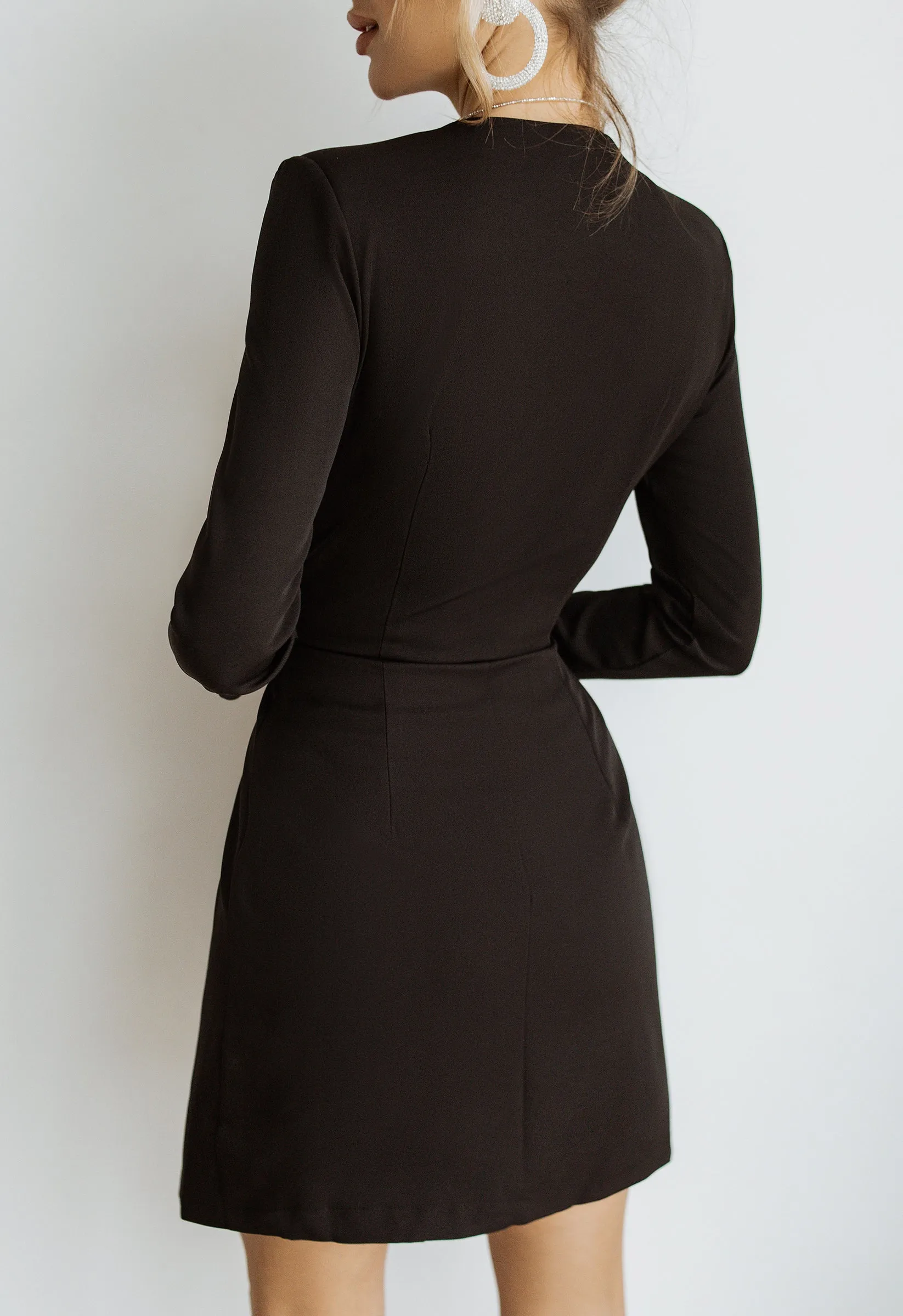 Black Wrap Long Sleeve Mini Dress