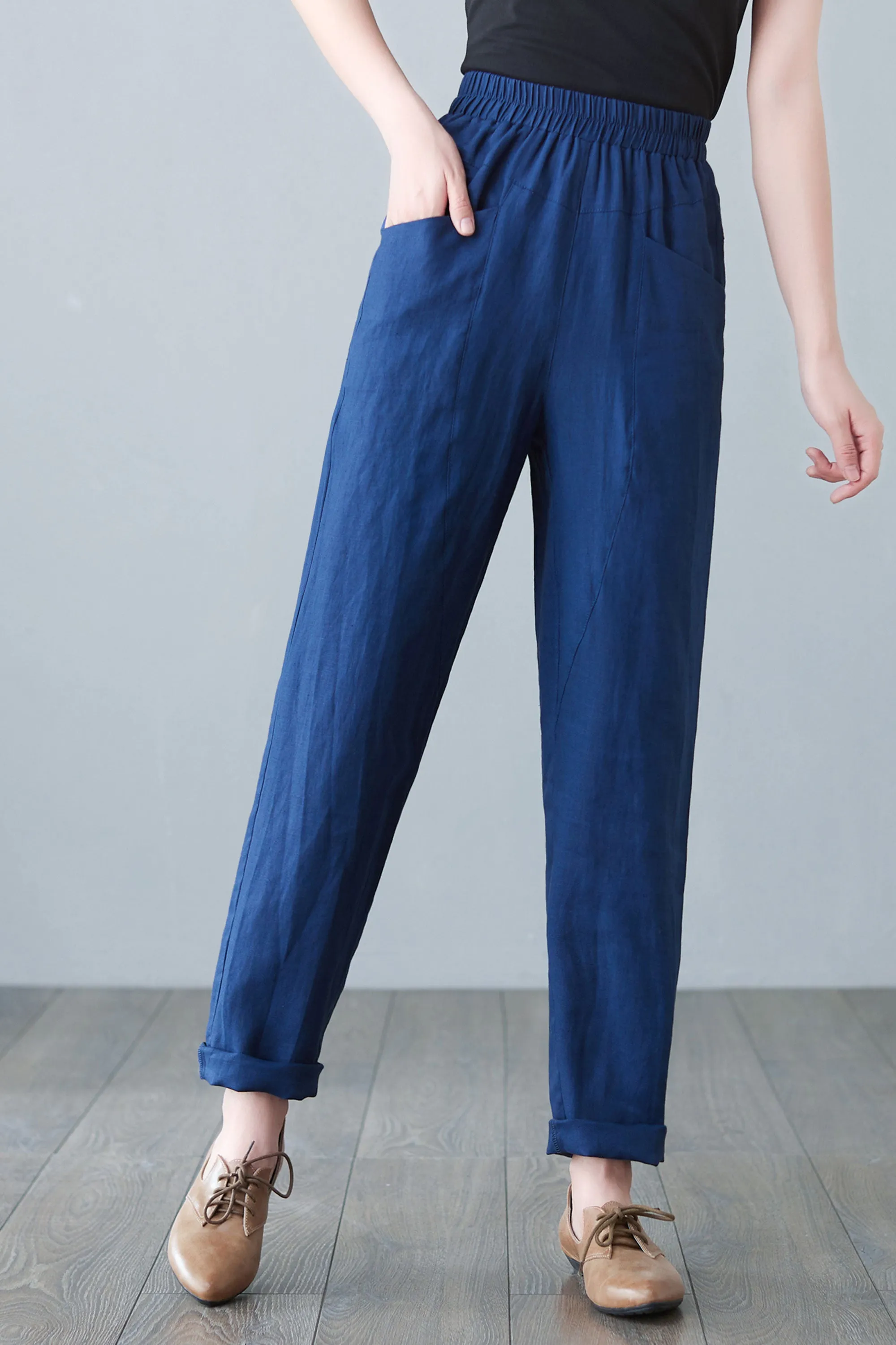 Blue Linen Pants with pockets C2647
