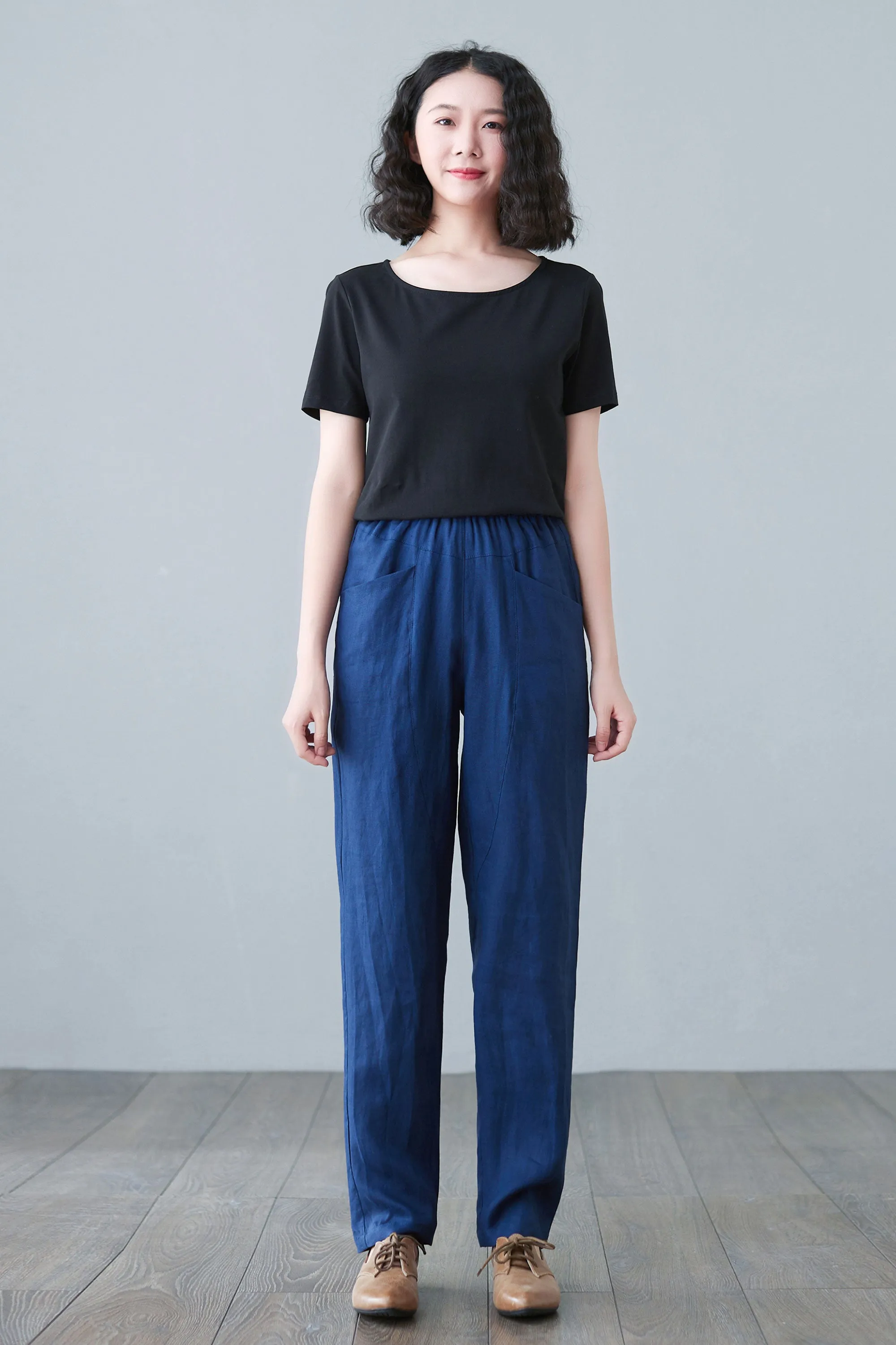 Blue Linen Pants with pockets C2647