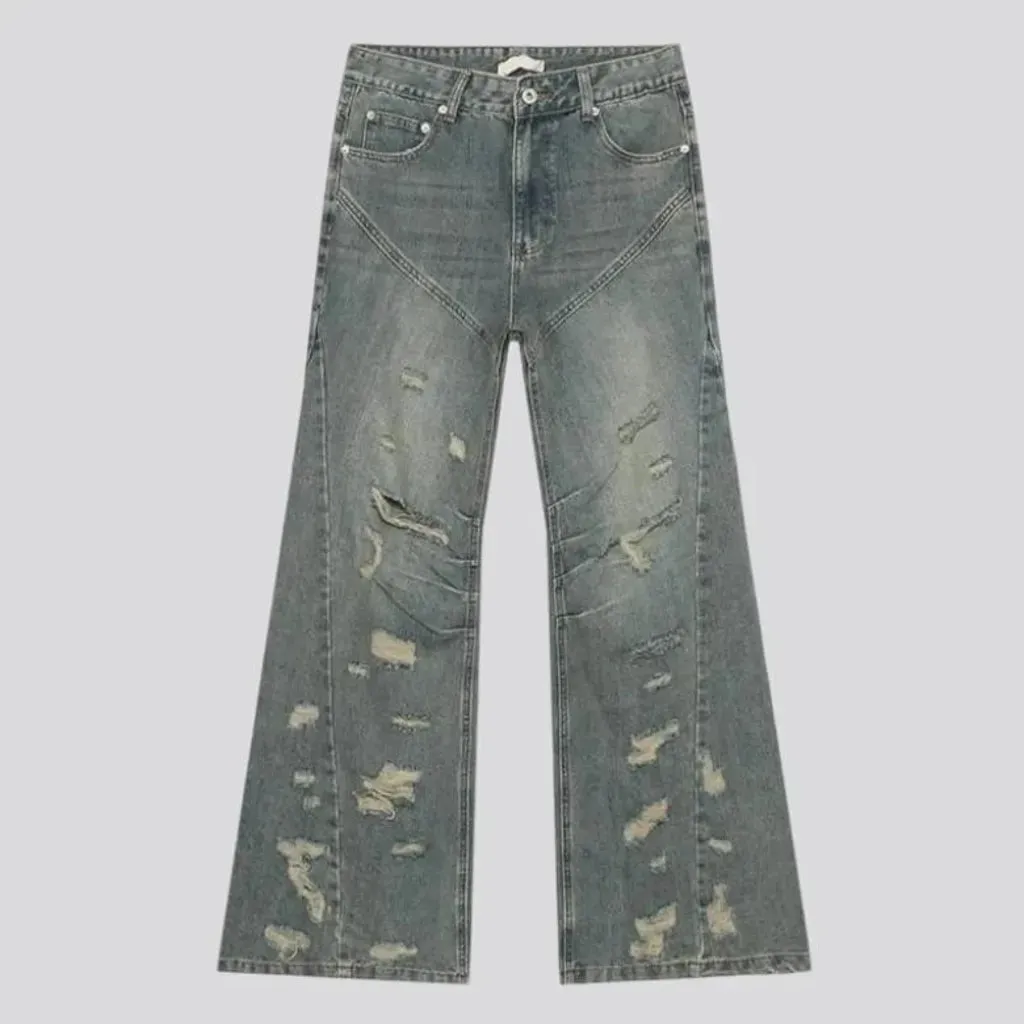 Boho grunge distressed mid rise men's jeans