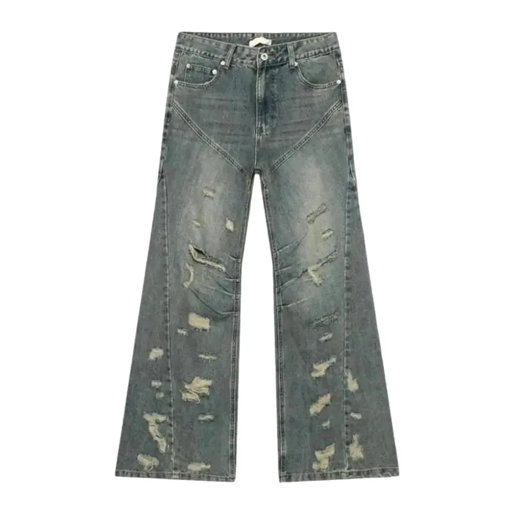 Boho grunge distressed mid rise men's jeans