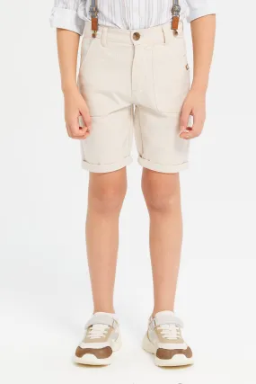 Boys Beige Suspender Short