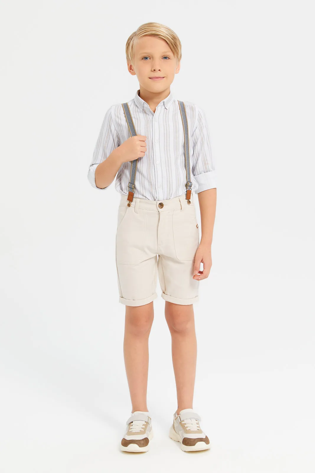 Boys Beige Suspender Short
