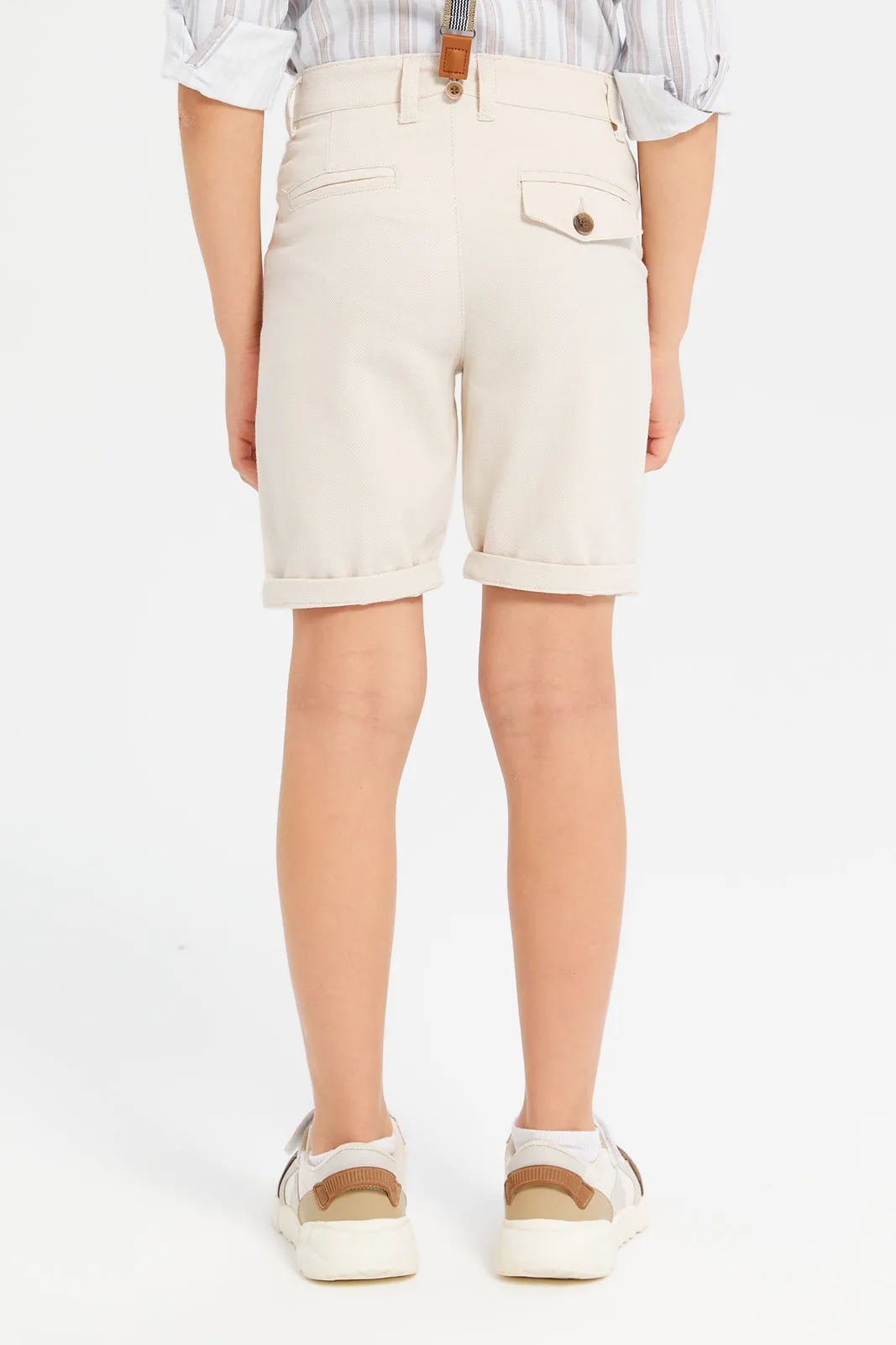 Boys Beige Suspender Short
