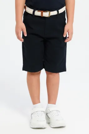 Boys Black Belted Shorts