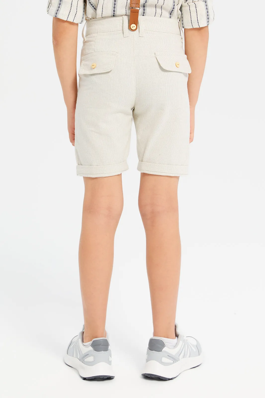 Boys Ecru Suspender Short