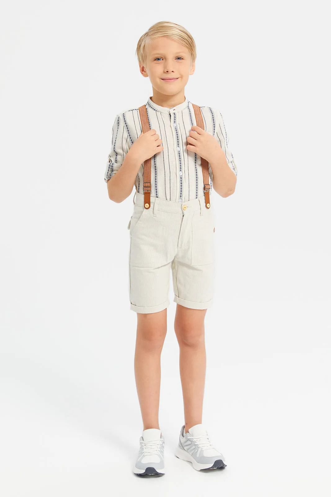 Boys Ecru Suspender Short
