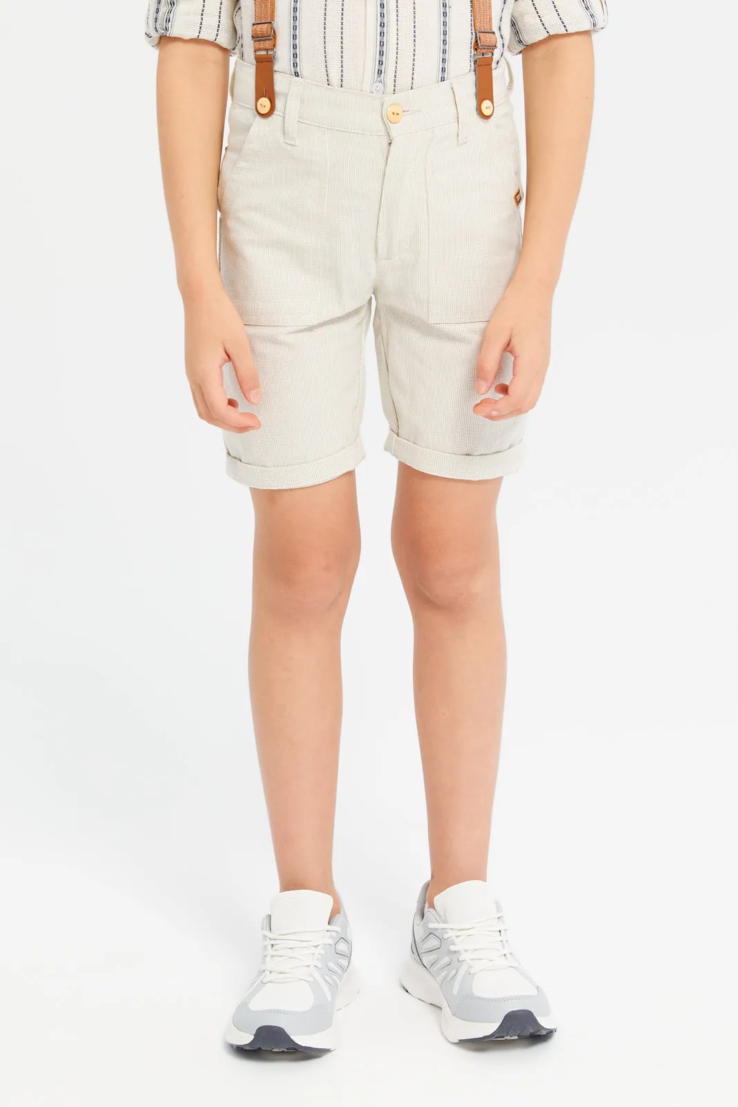 Boys Ecru Suspender Short