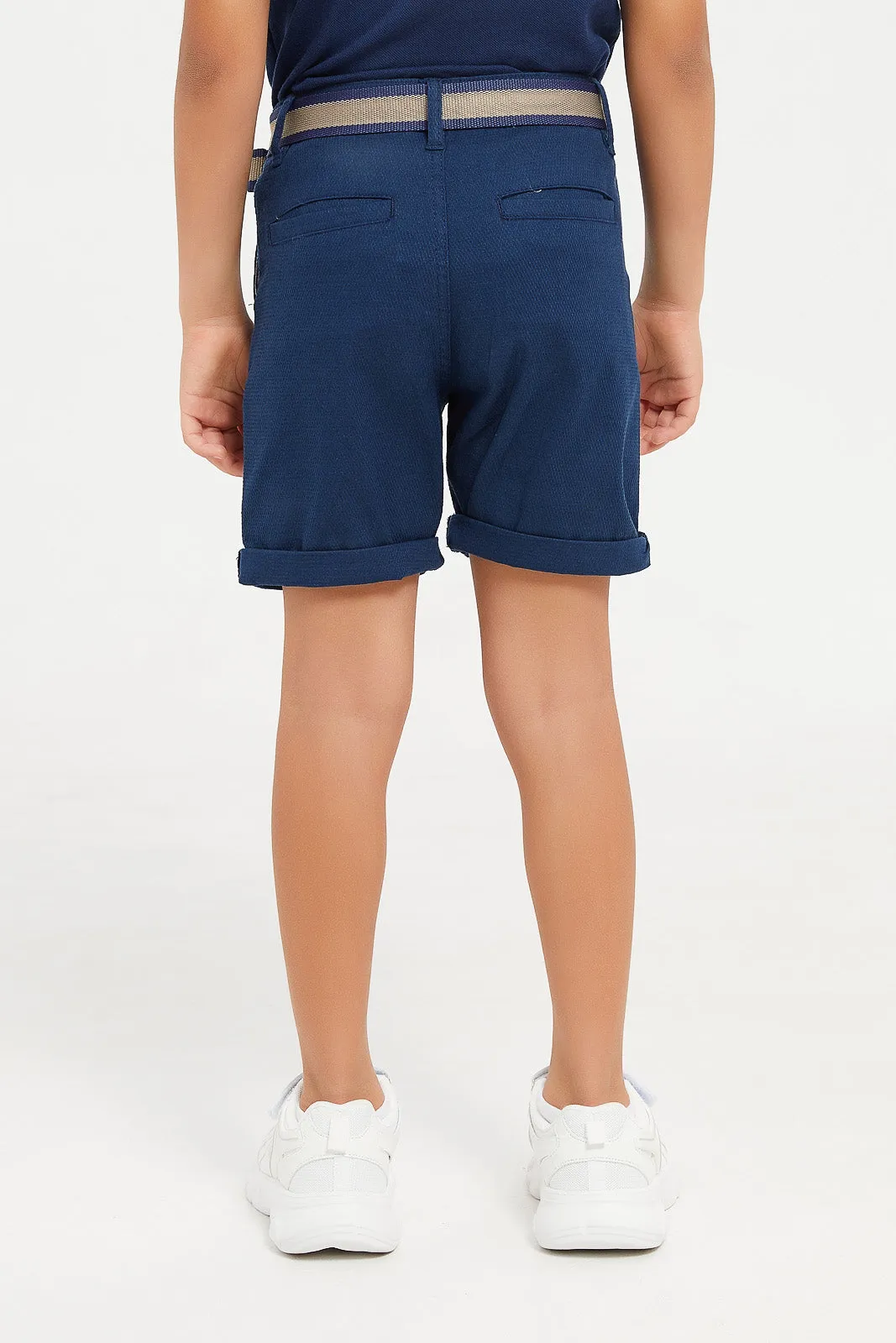Boys Navy Belted Dobby Shorts