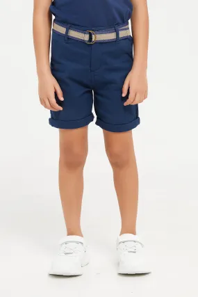 Boys Navy Belted Dobby Shorts
