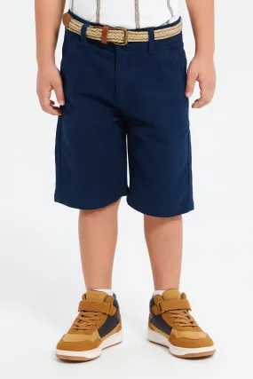 Boys Navy Belted Shorts