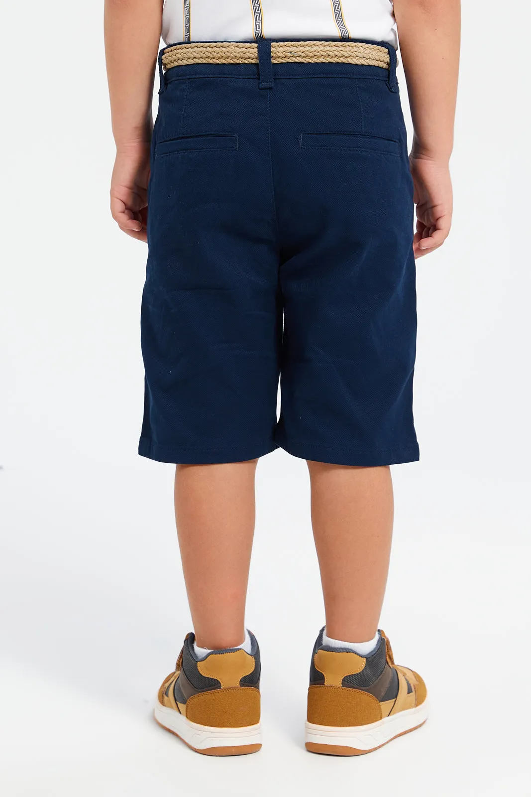 Boys Navy Belted Shorts