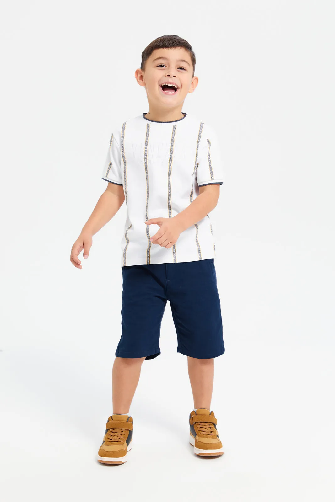Boys Navy Belted Shorts