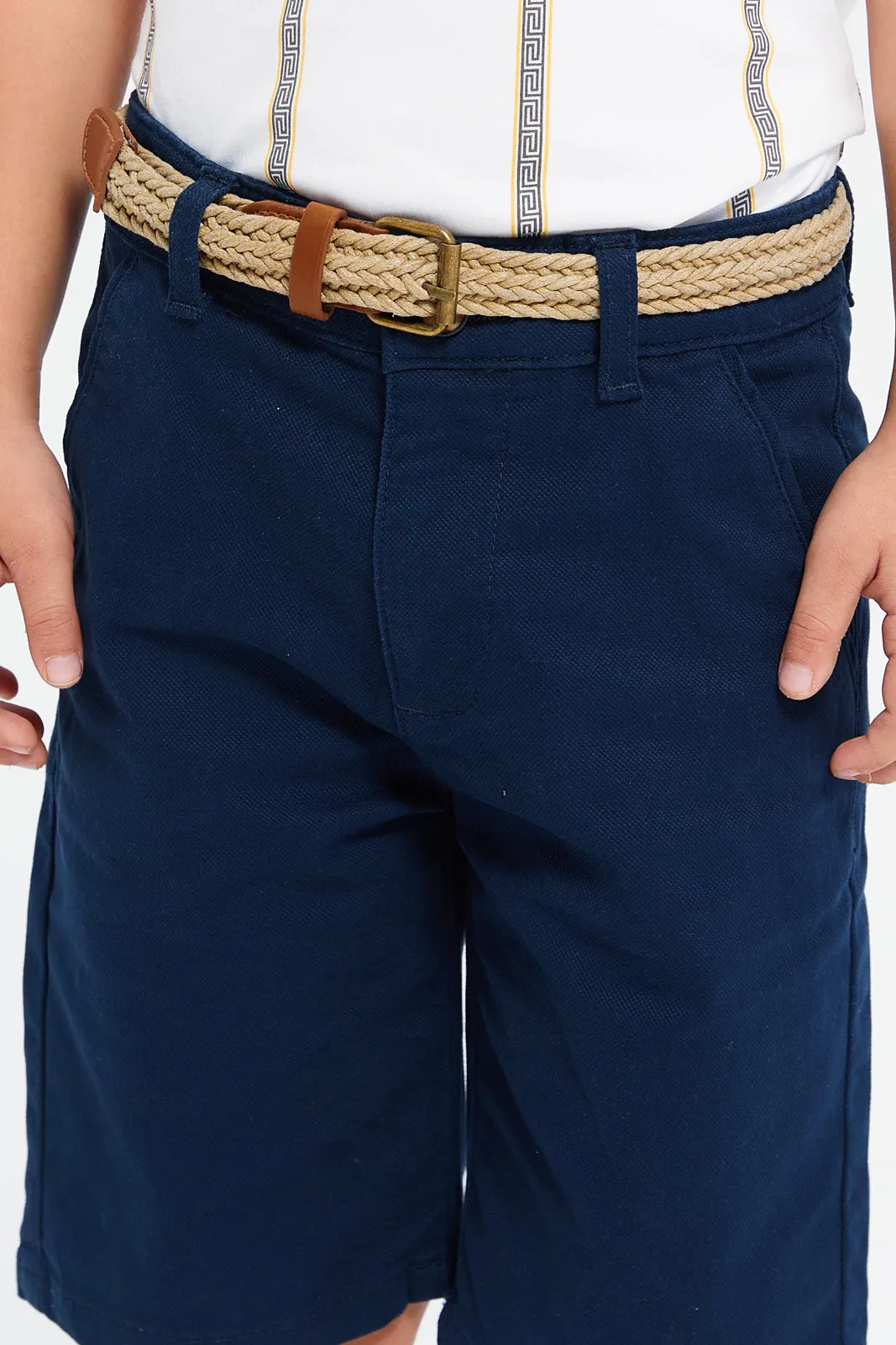 Boys Navy Belted Shorts