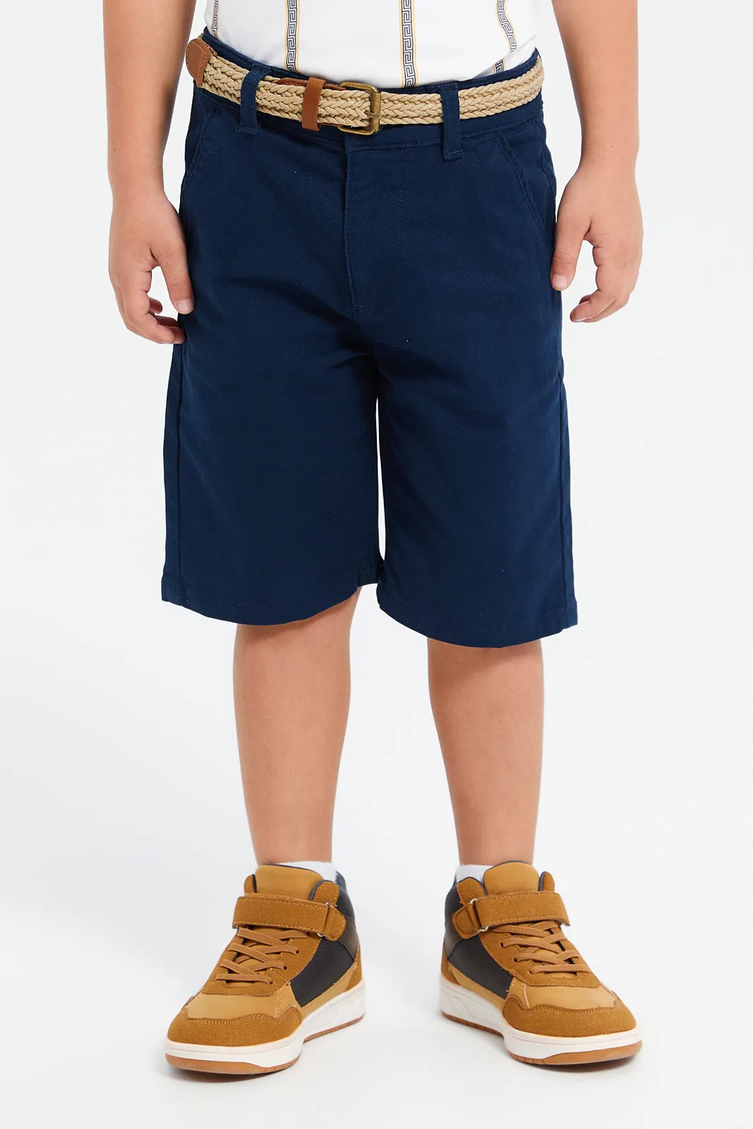 Boys Navy Belted Shorts