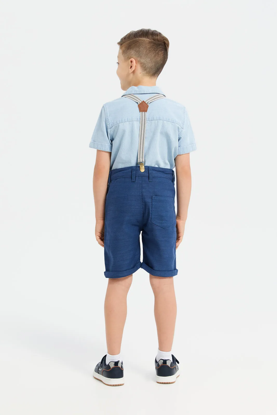Boys Navy Shorts With Suspender
