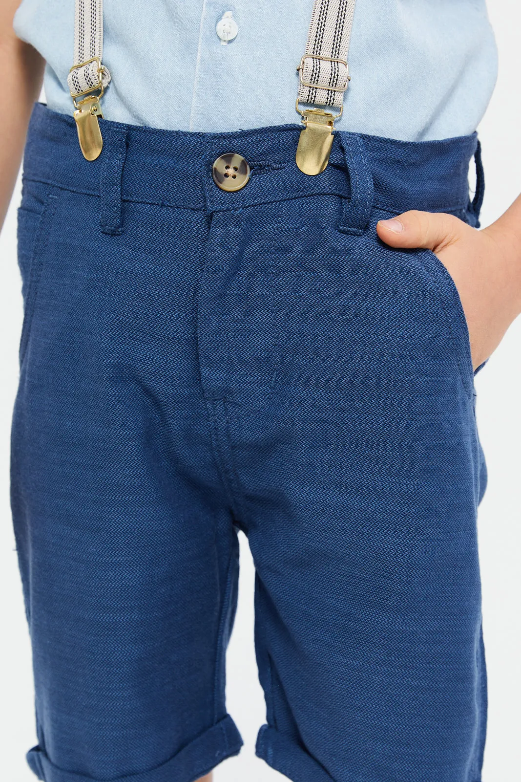 Boys Navy Shorts With Suspender