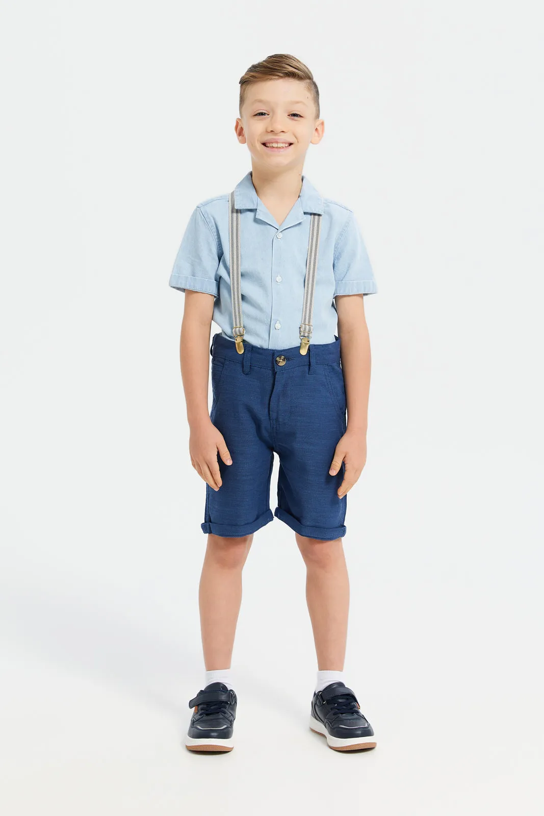 Boys Navy Shorts With Suspender