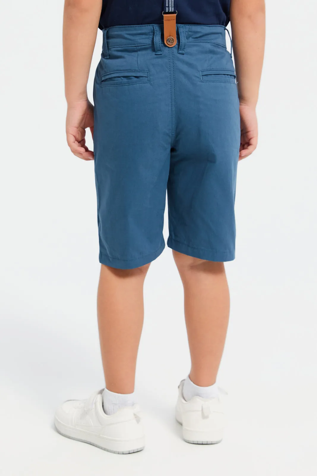 Boys Navy Suspender Short