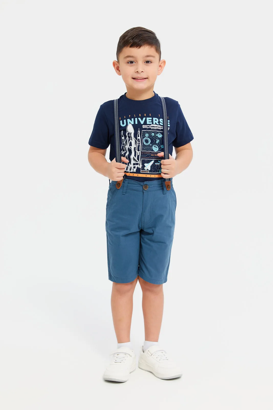 Boys Navy Suspender Short