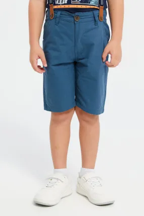 Boys Navy Suspender Short