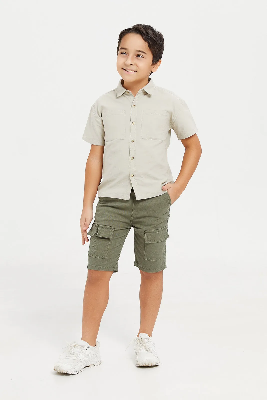 Boys Olive Cargo Pocket Pull On Short