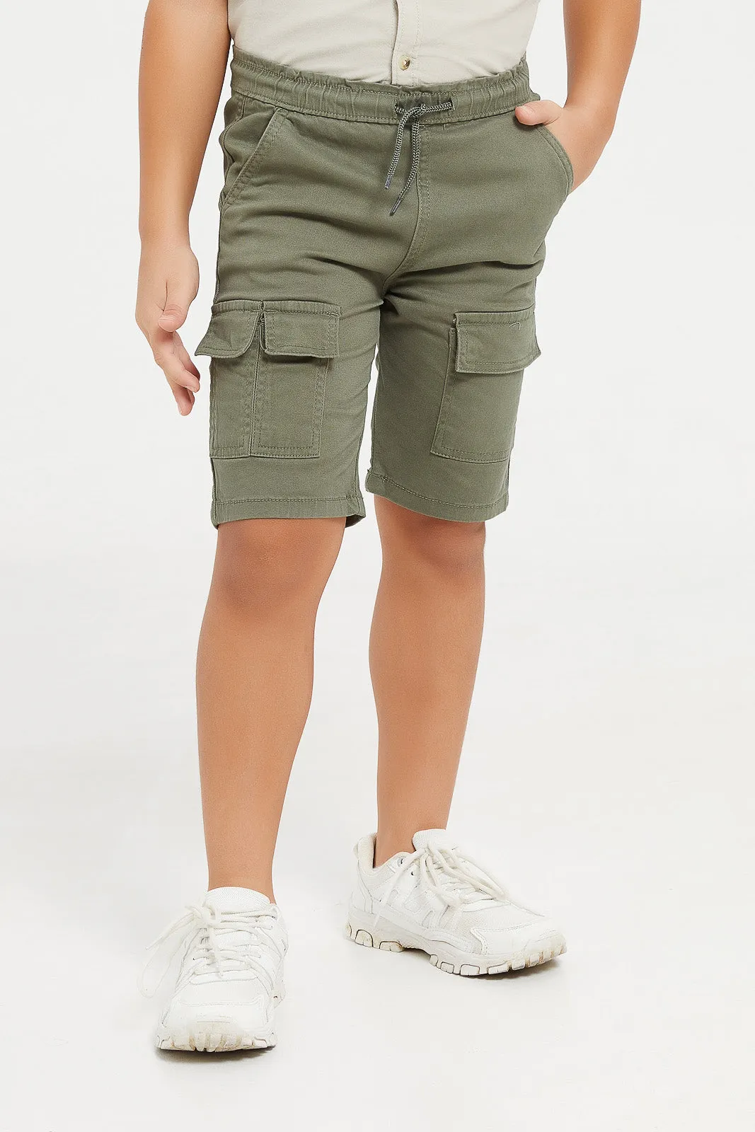 Boys Olive Cargo Pocket Pull On Short