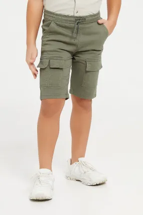 Boys Olive Cargo Pocket Pull On Short
