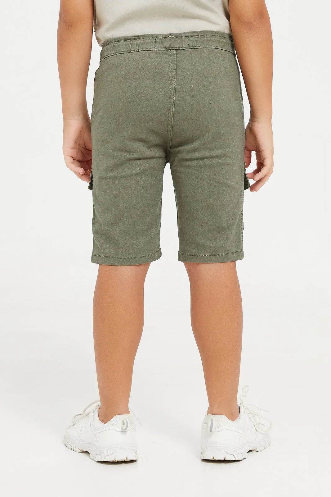 Boys Olive Cargo Pocket Pull On Short